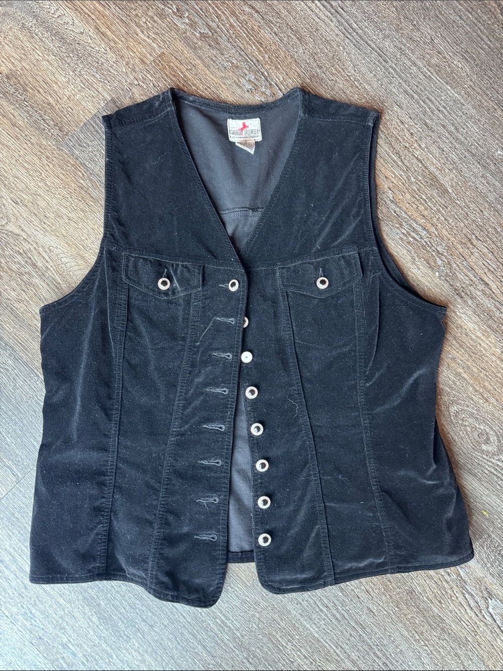 Vintage Crazy Horse Liz Claiborne Black Button-Front Women's Velour Velvet Vest